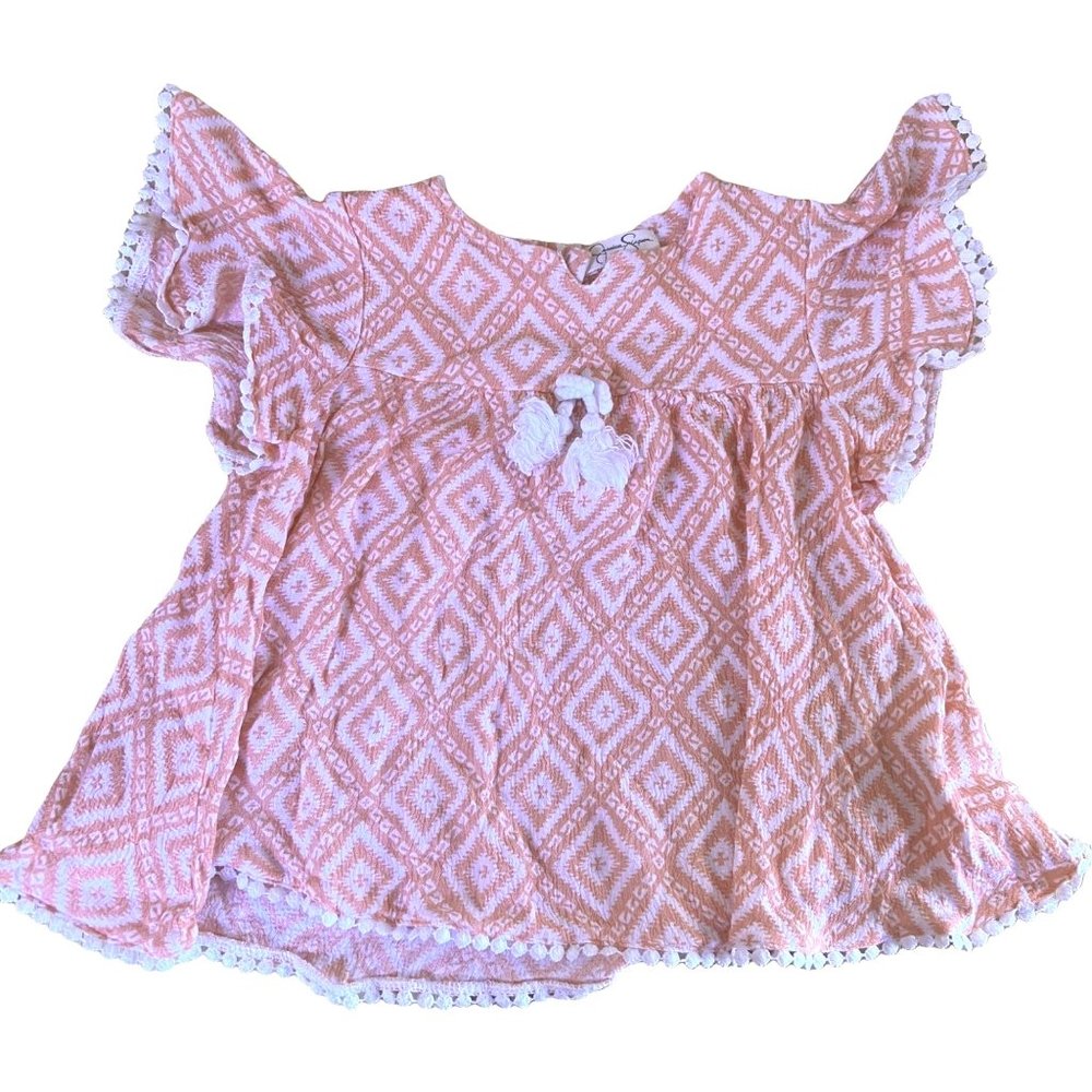Jessica Simpson 4T Coral Patterned Shirt with Delicate Fringe Detail